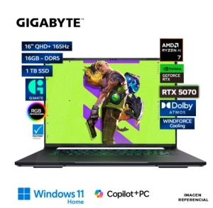LAPTOP GIGABYTE Aero X16 Copilot+ PC Amd Ryzen AI 7 350, 16GB DDR5, SSD 1TB, RTX 5070 8GB, 16" WQXGA