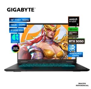 LAPTOP GIGABYTE Gaming A16 Amd Ryzen 7 260, 16GB DDR5, SSD 512GB, RTX 5050 8GB, 16" WUXGA