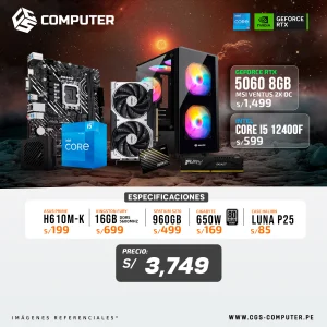 PC Build #15 Core i5 12400F | RTX 5060 8GB | H610M | 16GB RAM DDR5 | 960GB SSD