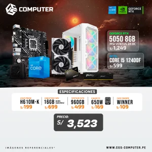 PC Build #16 Core i5 12400F | RTX 5050 8GB | H610M | 16GB RAM DDR5 | 960GB SSD