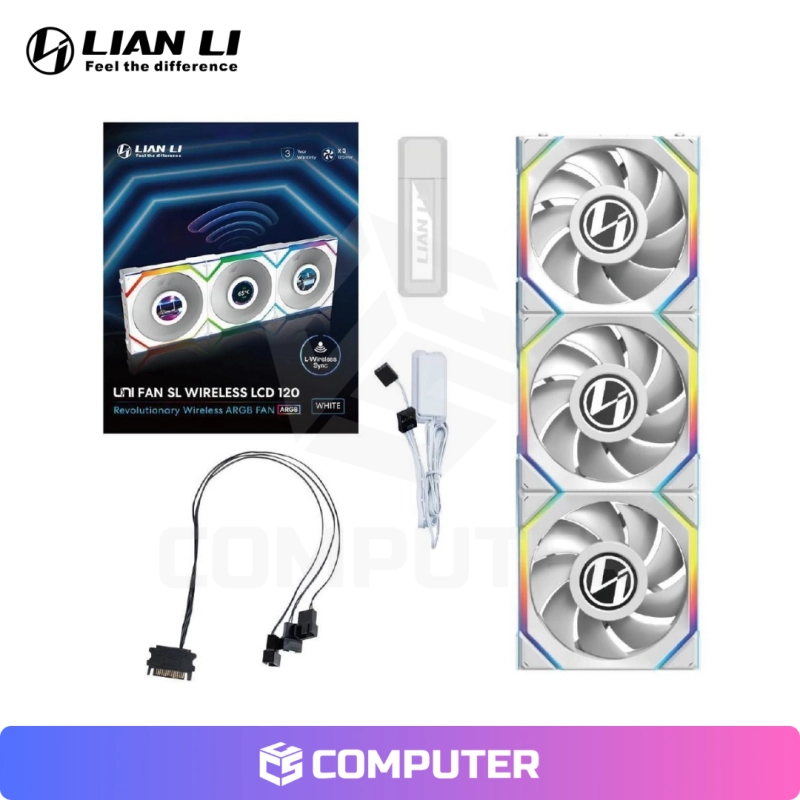 COOLER DE CASE LIAN LI UNI FAN SL V3 ARGB LCD WIRELESS 120MM KIT 3IN1 WHITE CON CONTROLADOR – 12SLLCD1W3W