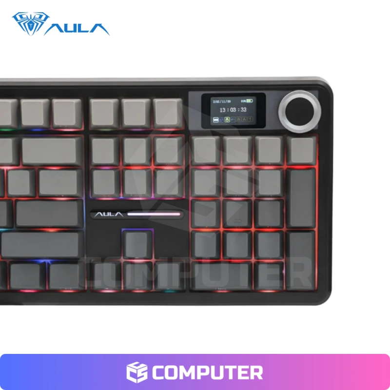 TECLADO MECANICO AULA F108 PRO GRIS INALÁMBRICO CON PANTALLA F