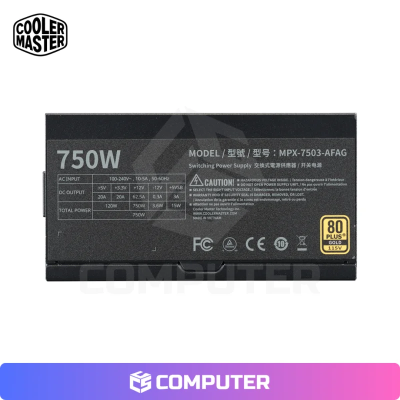 FUENTE DE PODER COOLER MASTER MWE 750W V3 80+ GOLD ATX 3.1