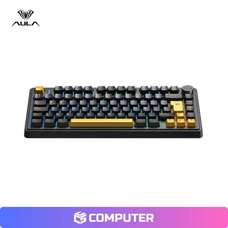 TECLADO AULA MECANICOF75 75% WIRELLES RGB BLACK GOLD BLUE