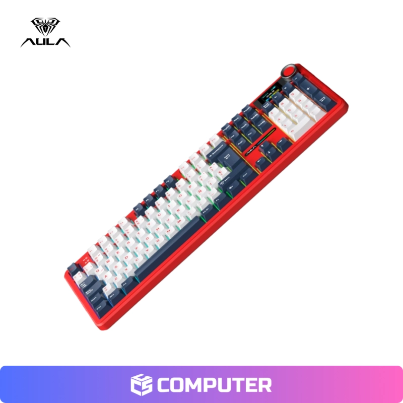 TECLADO AULA F108 PRO INALÁMBRICO ESPAÑOL RED/WHITE/GREY - WIND SPIRIT SWITCH