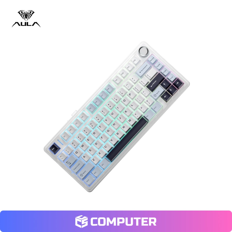 TECLADO AULA MECANICO F75 RGB INALAMBRICO BLUE/WHITE/PURPLE