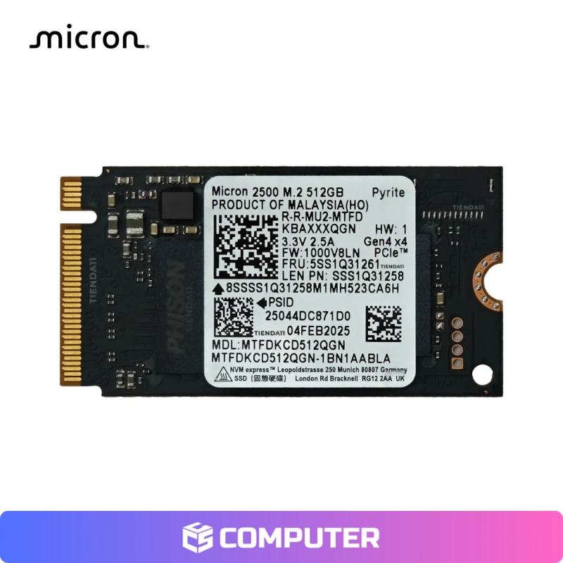 DISCO SOLIDO SSD MINI M.2 MICRON PN2500 512GB | 7100MB/S | PCIE GEN 4X4