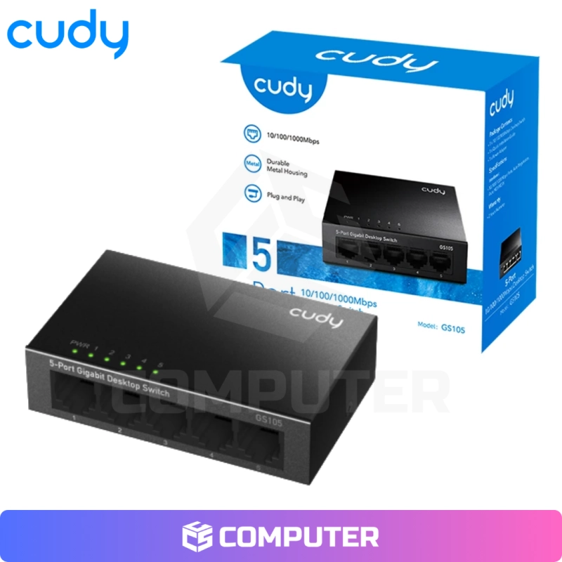 SWITCH GIGABIT METALICO CUDY GS105 5 PUERTOS
