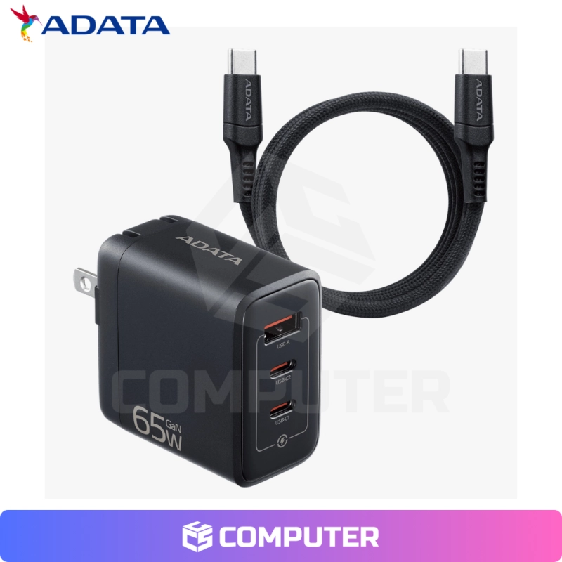 CARGADOR ADATA 65W/2 PUERTOS TIPO C/1 PUERTO USB