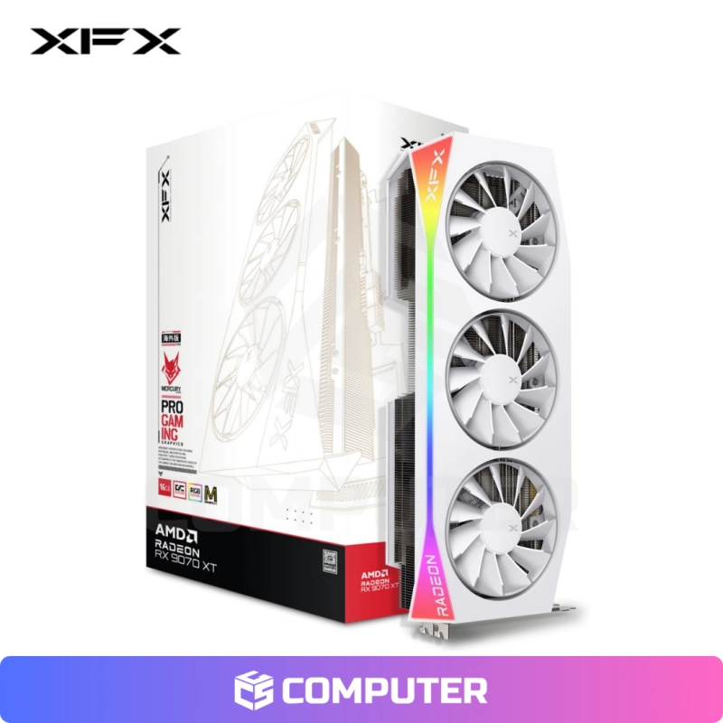 TARJETA DE VIDEO XFX MERCURY RX 9070 XT 16GB OC WHITE MAGNETIC AIR RGB