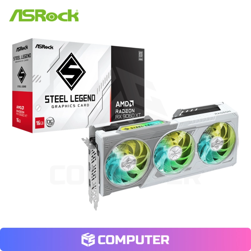 TARJETA DE VIDEO ASROCK AMD RADEON RX 9060 XT 16GB STEEL LEGEND OC TRIPLE FAN GDDR6