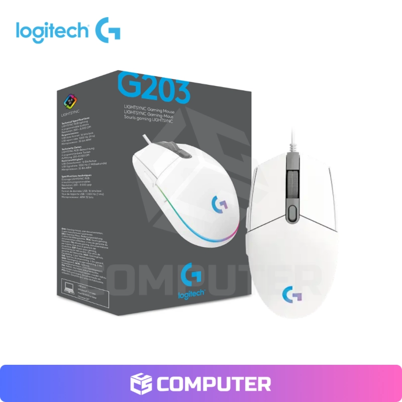 MOUSE LOGITECH G203 LIGHTSYNC - 8,000 DPI -RGB -BLANCO