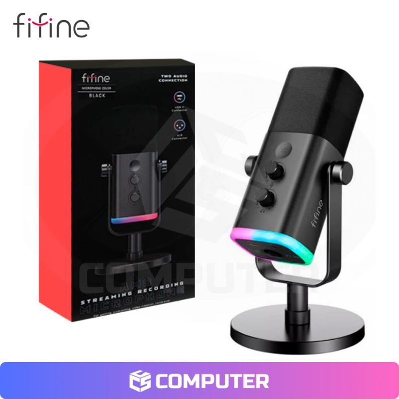 MICROFONO GAMING FIFINE AM8 DINAMICO RGB BLACK