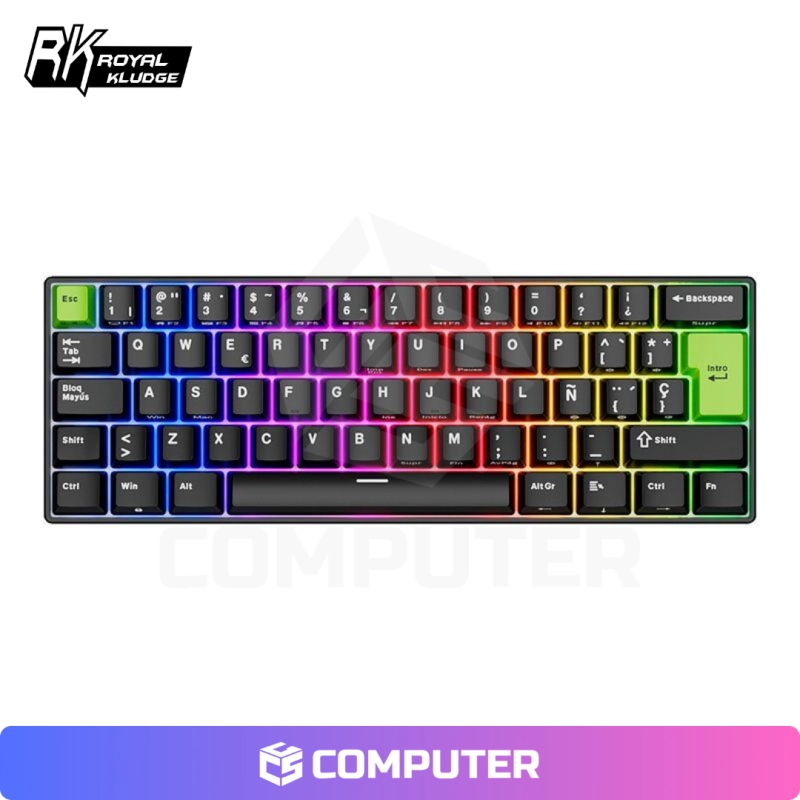 TECLADO MAGNETICO ROYAL KLUDGE RK C61 CABLEADO BLACK GREEN MINT MAGNETIC SWITCH
