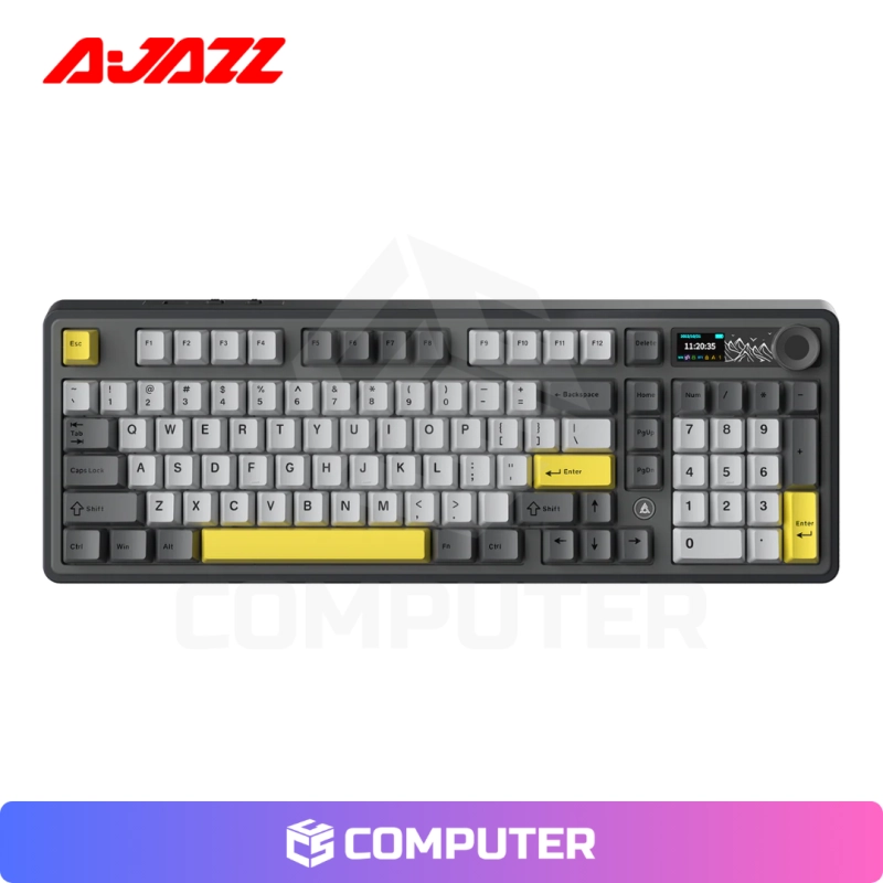 TECLADO AJAZZ MECANICO AK980 V2 GRAY YELLOW INALÁMBRICO CON PANTALLA (AMARILLO)