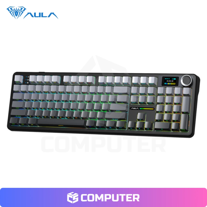 TECLADO MECANICO AULA F108 PRO GRIS INALÁMBRICO CON PANTALLA F