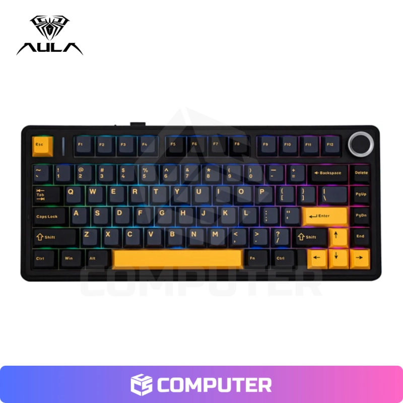 TECLADO AULA MECANICO F75 RGB INALAMBRICO  BLACK/YELLOW