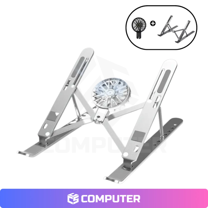 SOPORTE BASE LAPTOP NOTEBOOK PLEGABLE ANTIDESLIZANTE ALUMINIUM - SILVER + COOLER FAN