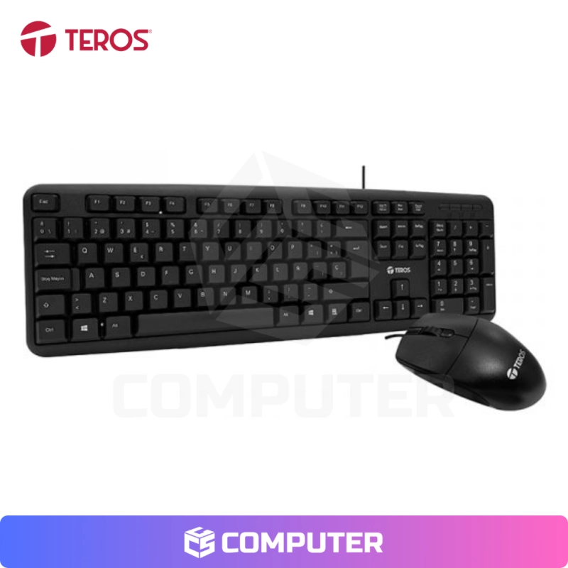 Kit Teclado y Mouse Teros TE4062N, USB, acabado elegante, Negro, Español, Óptico.