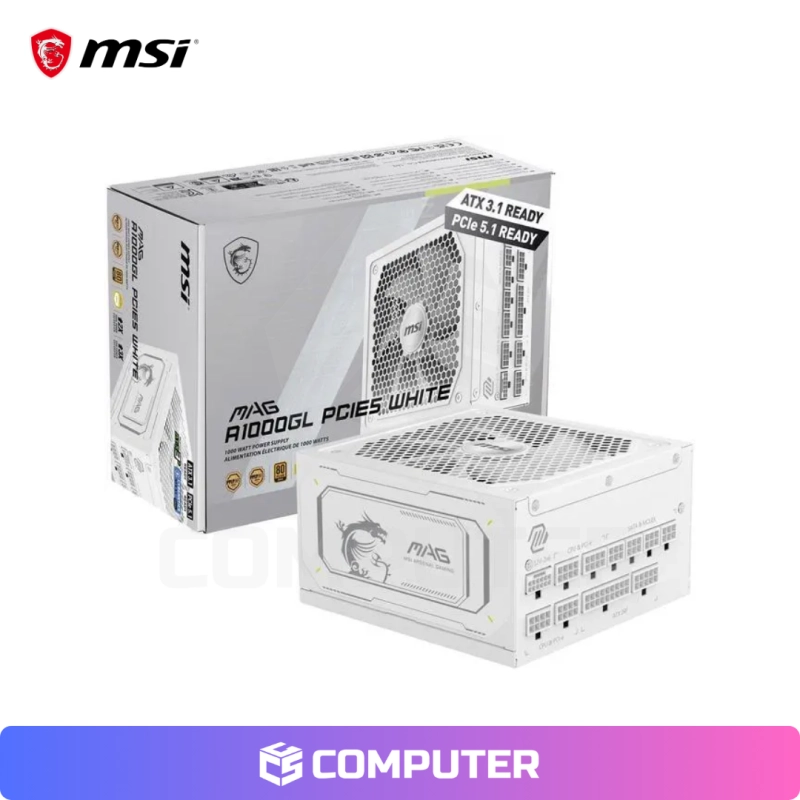 FUENTE DE PODER MSI MAG 1000W A1000GL 80+GOLD ATX FULL MODULAR WHITE