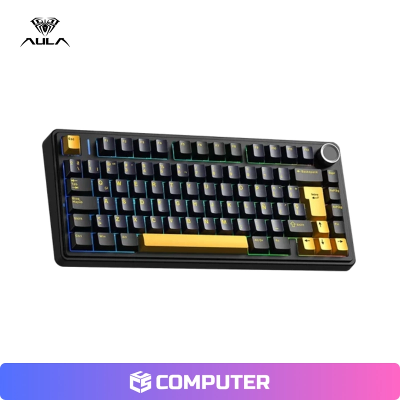 TECLADO AULA MECANICOF75 75% WIRELLES RGB BLACK GOLD BLUE