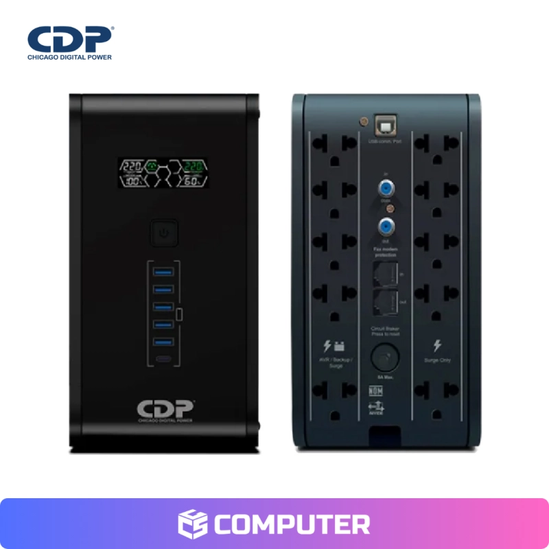 UPS CDP R-SMART 2010I 2000VA/1200W 10 SALIDAS/5 PUERTOS USB-A/1 USB-C/BLACK