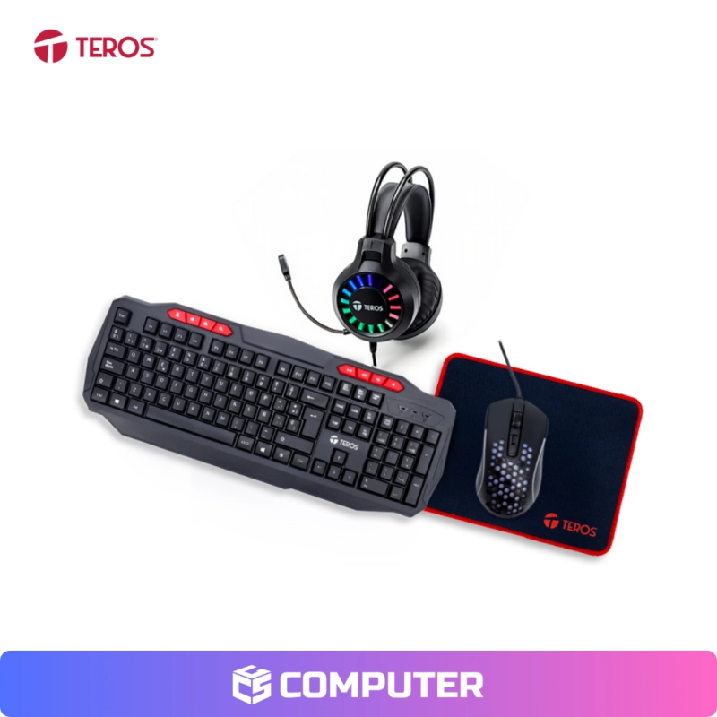 KIT TEROS TE-5014S RGB WIRED USB TECLADO + MOUSE + AUDIFONO + MOUSE PAD