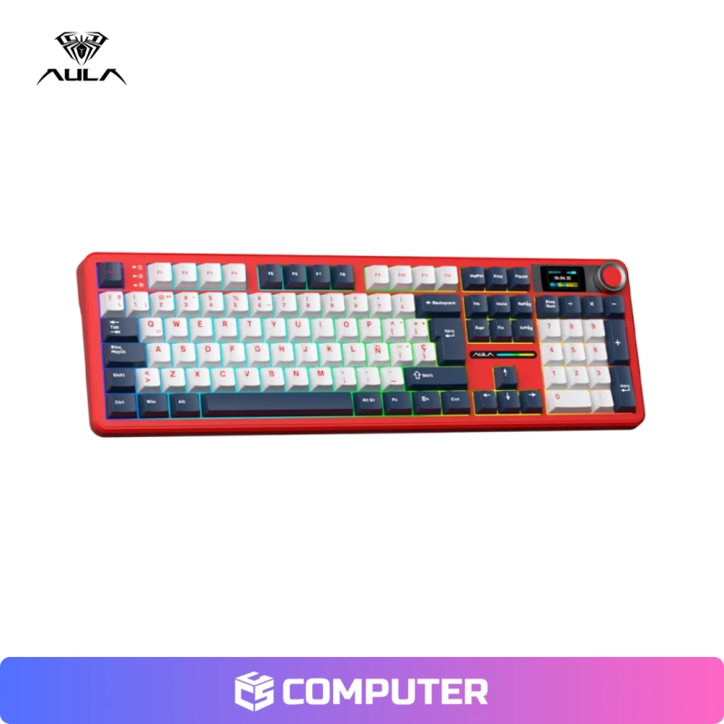 TECLADO AULA F108 PRO INALÁMBRICO ESPAÑOL RED/WHITE/GREY - WIND SPIRIT SWITCH
