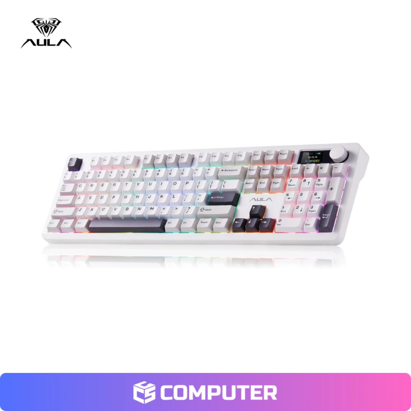 TECLADO MECANICO AULA F106 PRO WIRELLES RGB WHITE+BLACK+GRAY