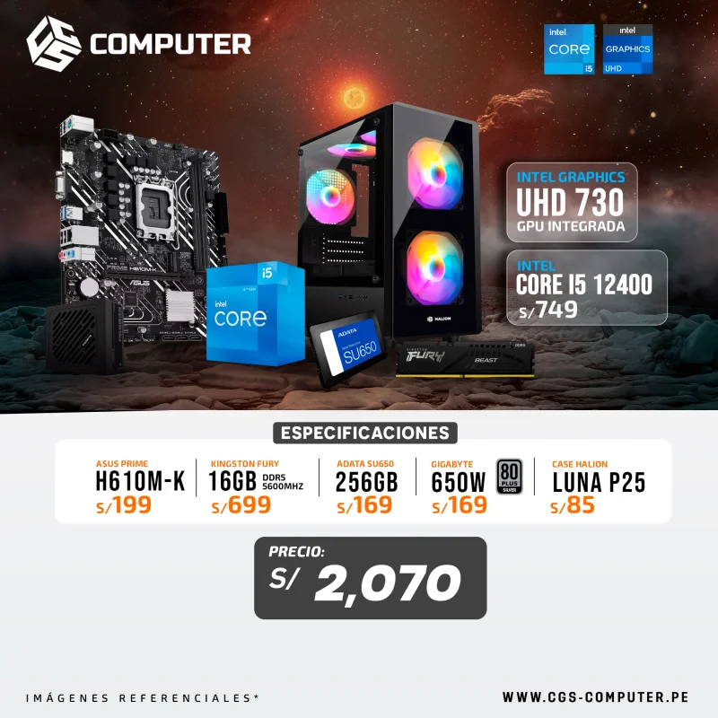 PC Build Core i5 12400 | Intel UHD 730 | H610M | 16GB RAM DDR5 | 256GB SSD