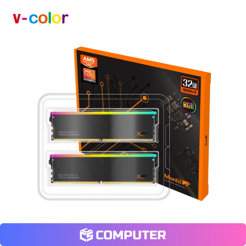 MEMORIA RAM V-COLOR MANTA DDR5 32GB (2X16) 6400MHZ CL32 RGB AMD EXPO
