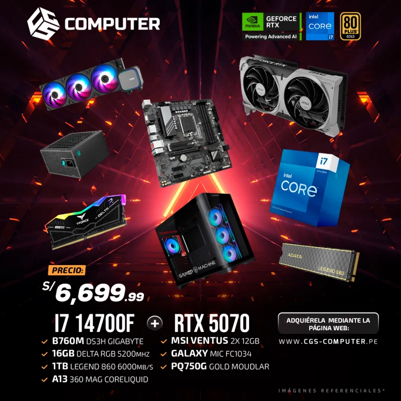 PC Build #24 Core i7-14700F | RTX 5070 12GB | B760 | 16GB RAM DDR5 | 1TB SSD