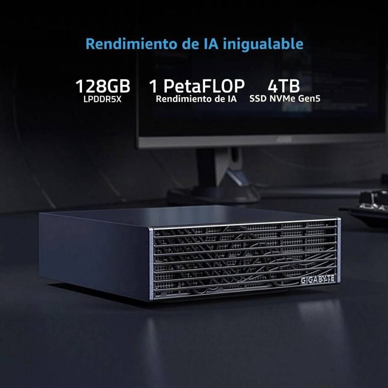 GIGABYTE AI TOP Atom - Supercomputadora personal con inteligencia artificial, Arm Cortex-X295 + Cortex A725, NVIDIA® Blackwell Architecture, 128 GB LPDDR5X, SSD PCIe 5.0 NVMe de 4 TB