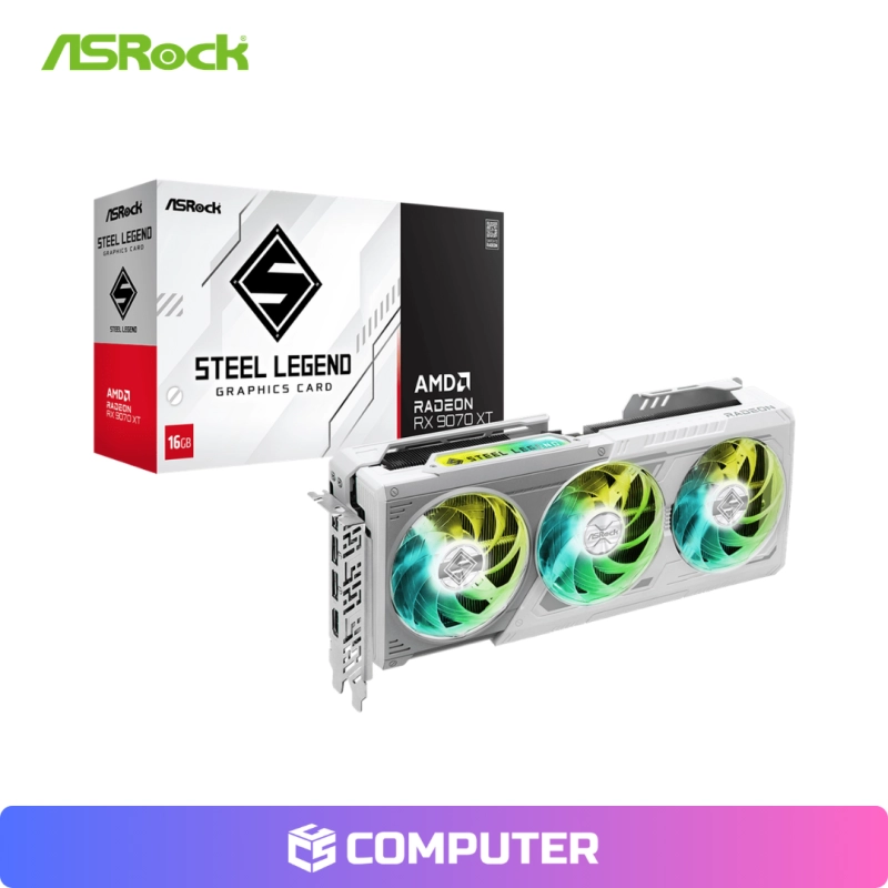 TARJETA DE VIDEO ASROCK STEEL LEGEND RADEON RX 9070 XT WHITE 16GB GDDR6 256BITS