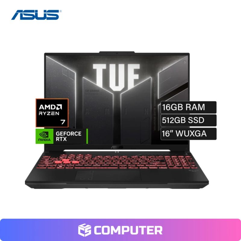 LAPTOP ASUS A16 TUF GAMING FA607NUG-WH73 RYZEN 7 7445HS | 16GB | 512GB SSD | RTX 4050 6GB | 16 WUXGA 144HZ OEM
