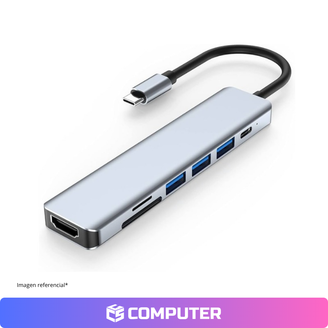 ADAPTADOR USB-C 7 EN 1 3xUSB TIPOC HDMI TF/SD