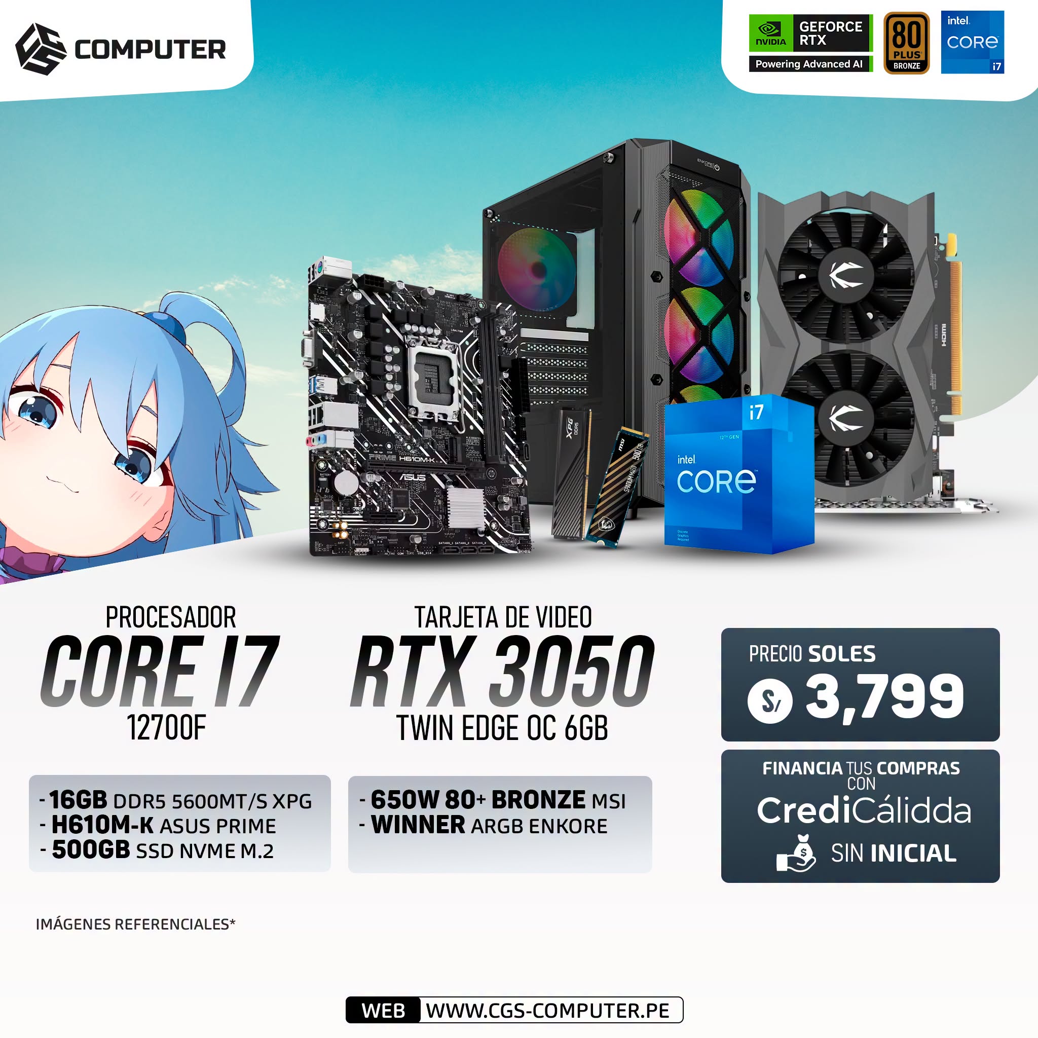 PC Build #4 Core i7 12700F | RTX 3050 6GB | H610M | 16GB RAM DDR5 | 500GB SSD
