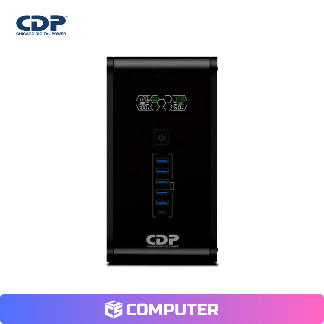 UPS CDP R-SMART 1010I 1000VA/500W 10 SALIDAS/5 PUERTOS USB-A/1 USB-C/BLACK
