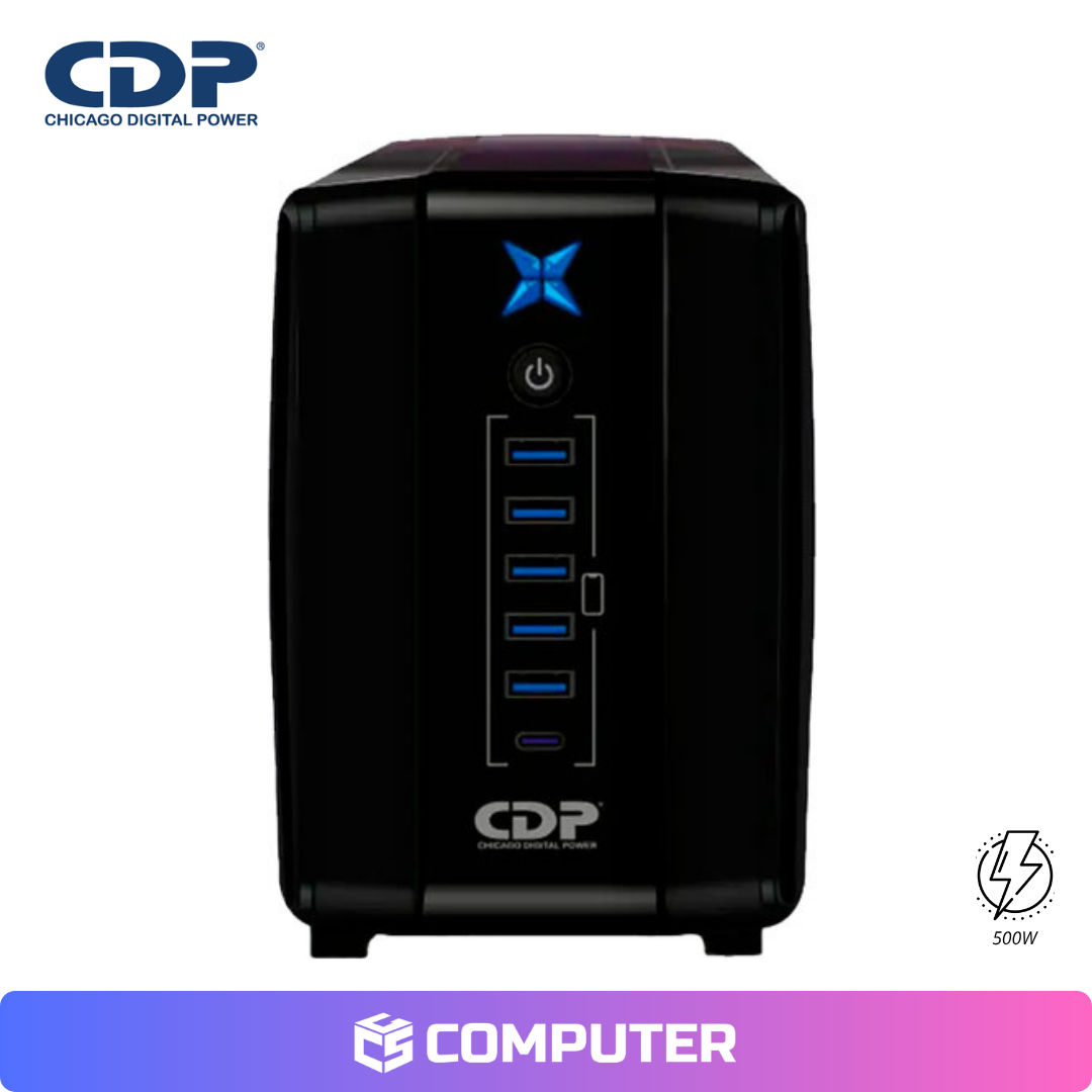 UPS CDP R-UPR508I 500VA/250W 8 SALIDAS/5 PUERTO USB/1 TIPO C/BLACK