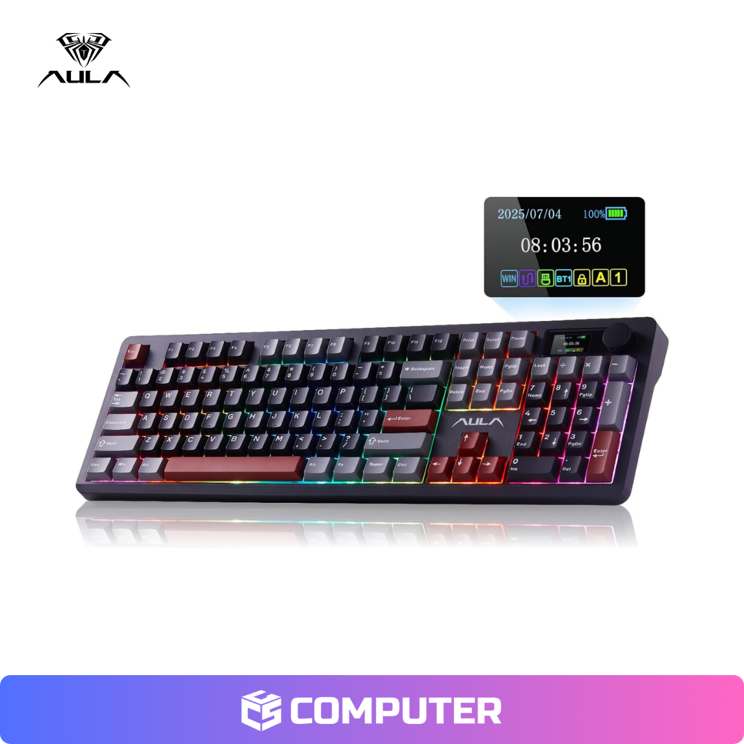 TECLADO MECANICO AULA F106 PRO WIRELLES RGB BLACK+RED+GRAY