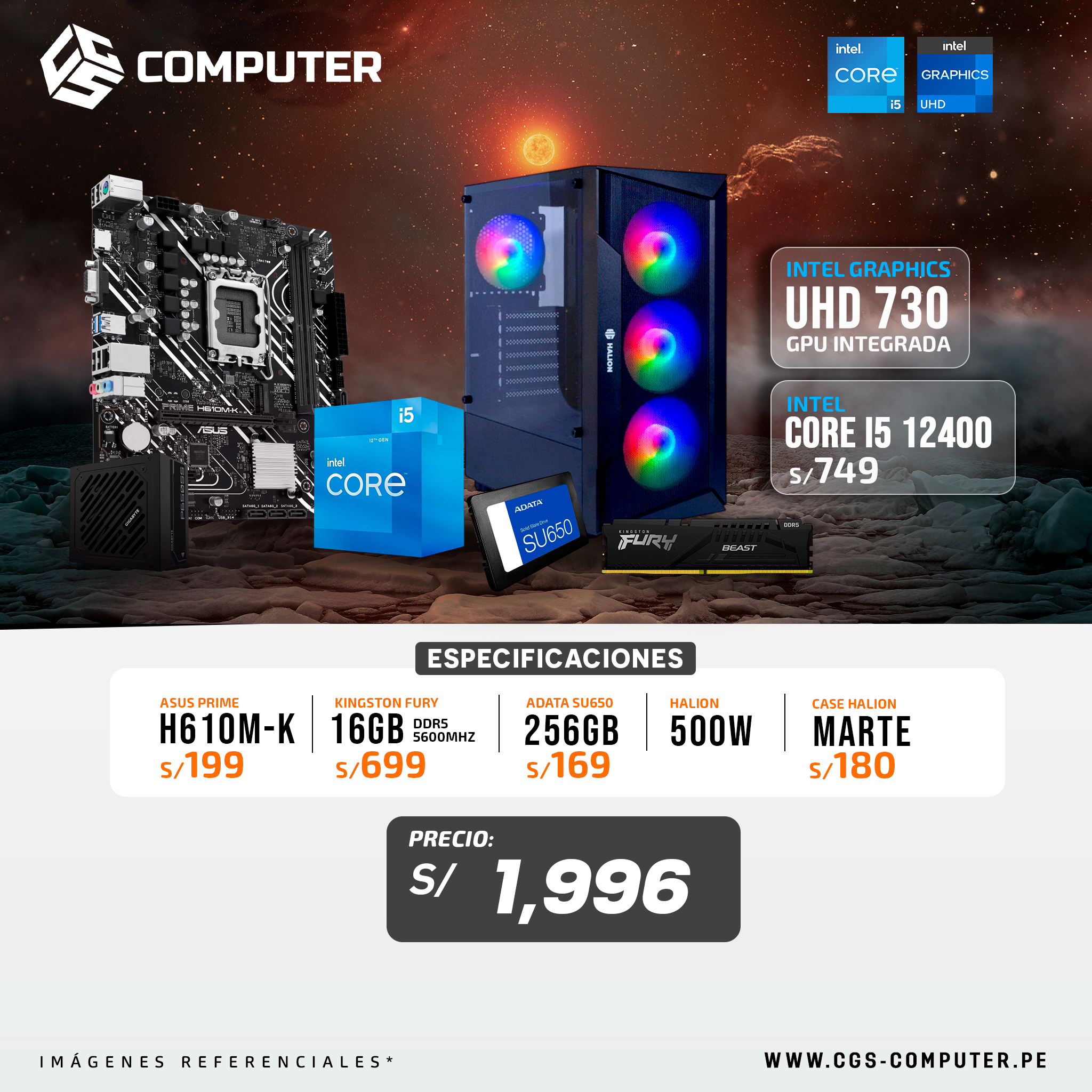 PC Build #13 Core i5 12400 | Intel UHD 730 | H610M | 16GB RAM DDR5 | 256GB SSD