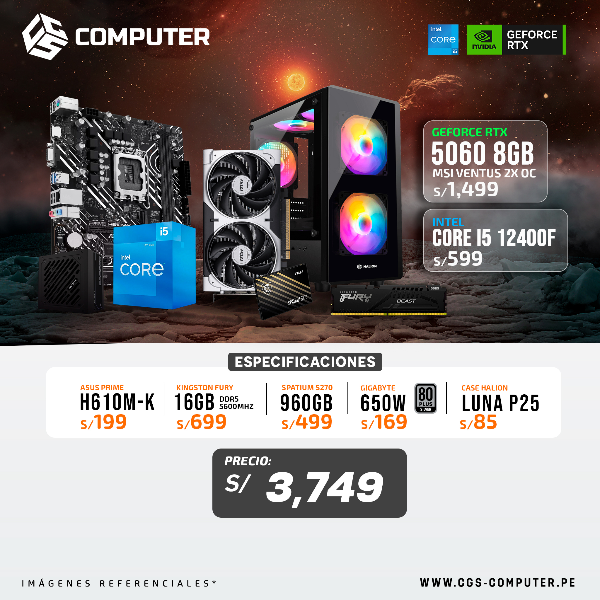 PC Build #15 Core i5 12400F | RTX 5060 8GB | H610M | 16GB RAM DDR5 | 960GB SSD