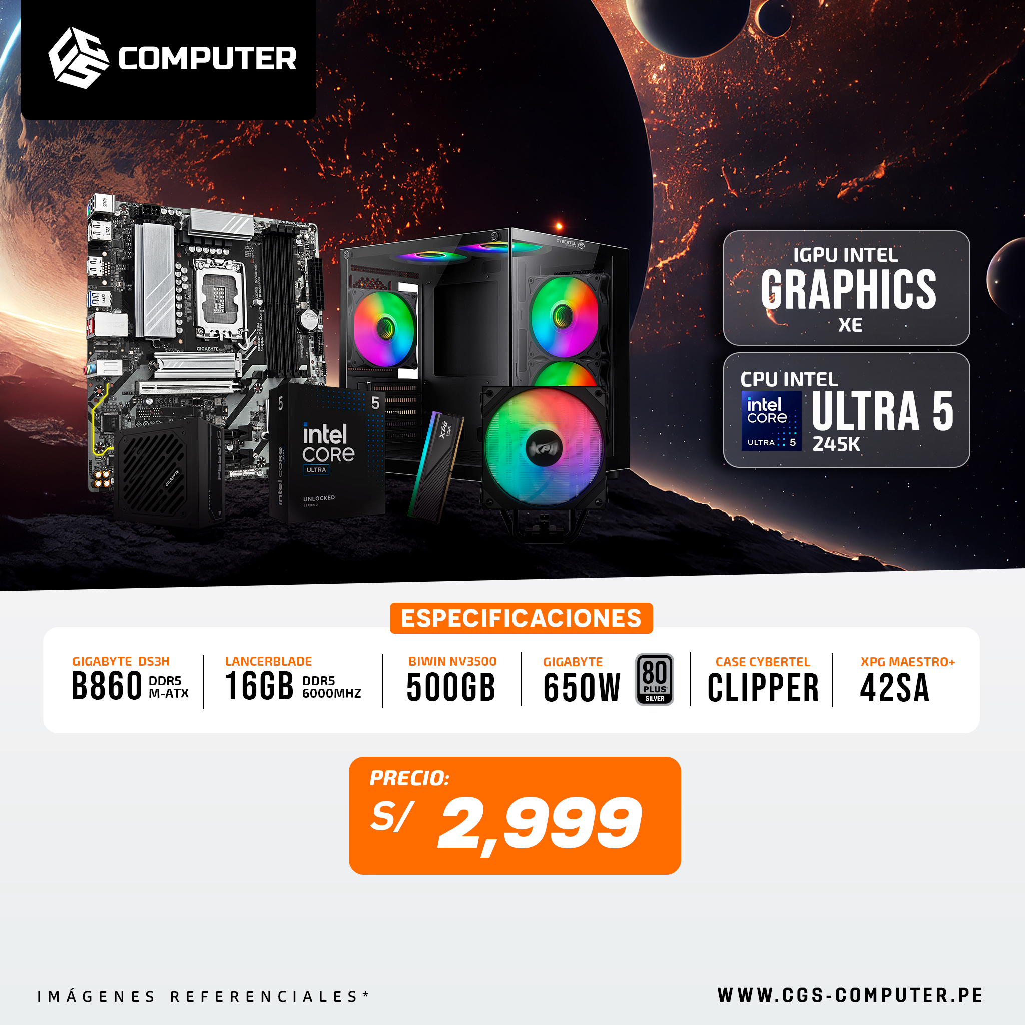 PC Build #18 Core Ultra 5 245K | Intel Graphics Xe | B860 | 16GB RAM DDR5 | 500GB SSD