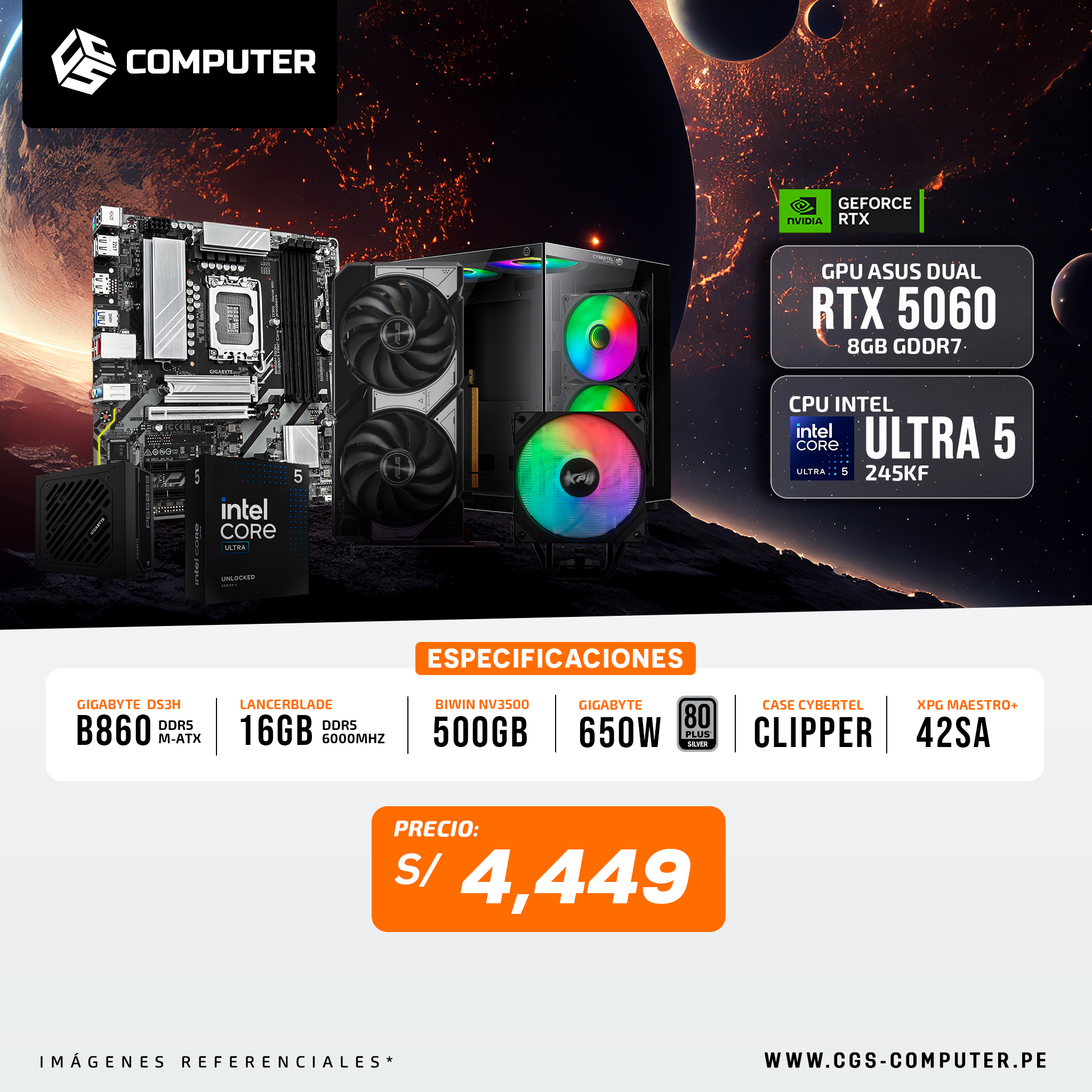 PC Build #20 Core Ultra 5 245KF | RTX 5060 8GB | B860 | 16GB RAM DDR5 | 500GB SSD