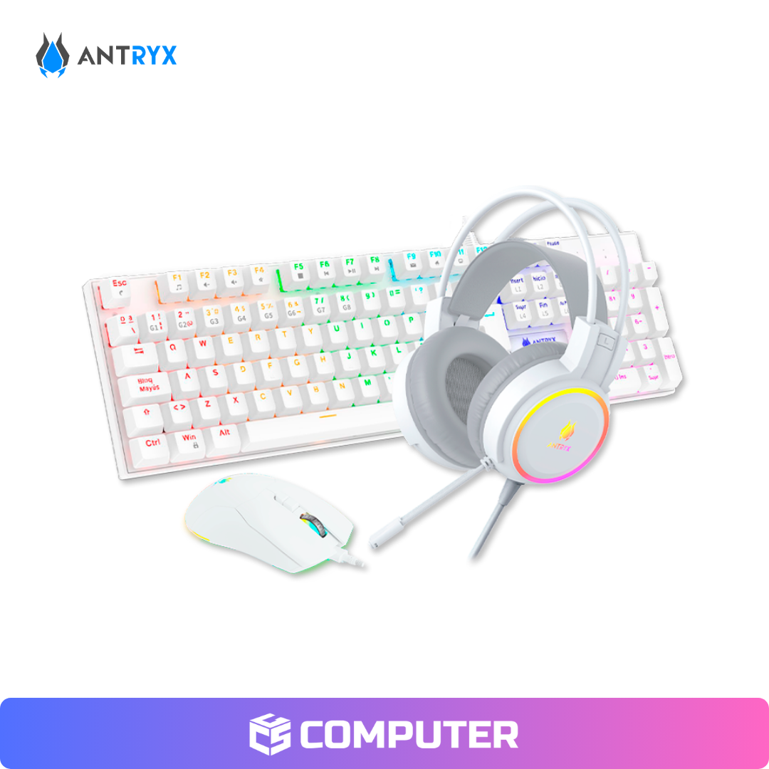 KIT GAMING AUDIFONO + TECLADO + MOUSE ANTRYX GC-3100 X3 WHITE, RED SWITCH